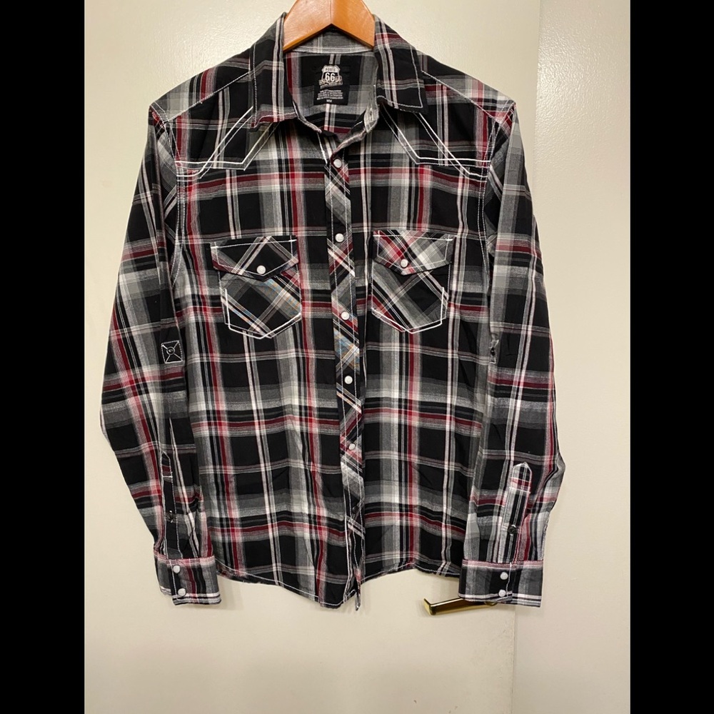 Route 66 men’s casual long sleeves plaid shirt M/M